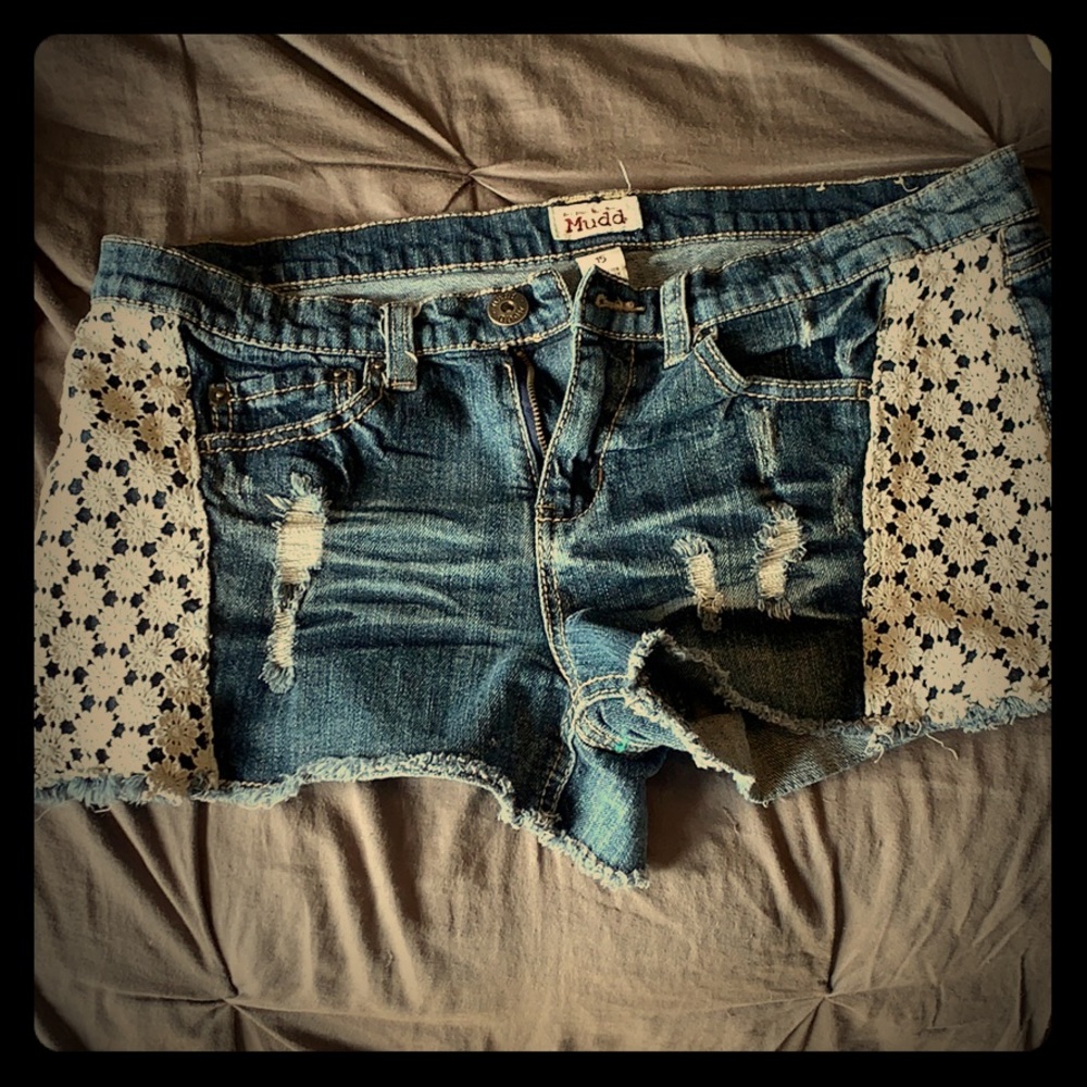 Distressed jean shorts
